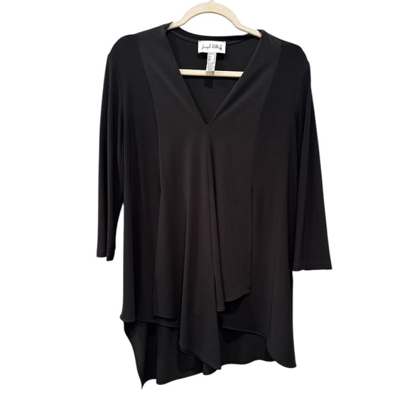Joseph Ribkoff Black Asymmetrical Top Tunic V Neck 3/4 Sleeves Neutral Sz 12 - Picture 2 of 13